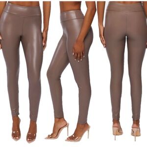 FOREVER 21 Women's Taupe Faux Leather High-Rise Leggings pleather vegan Sz M